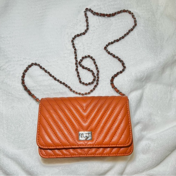 BURN Orange Quilted Chevron Crossbody Bag - Picture 1 of 9